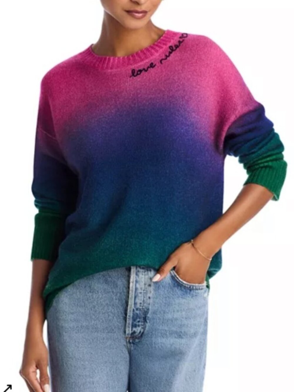 AQUA x Kerri Rosenthal Cashmere Ombré Crewneck Sweater 100% Cashmere Size Medium